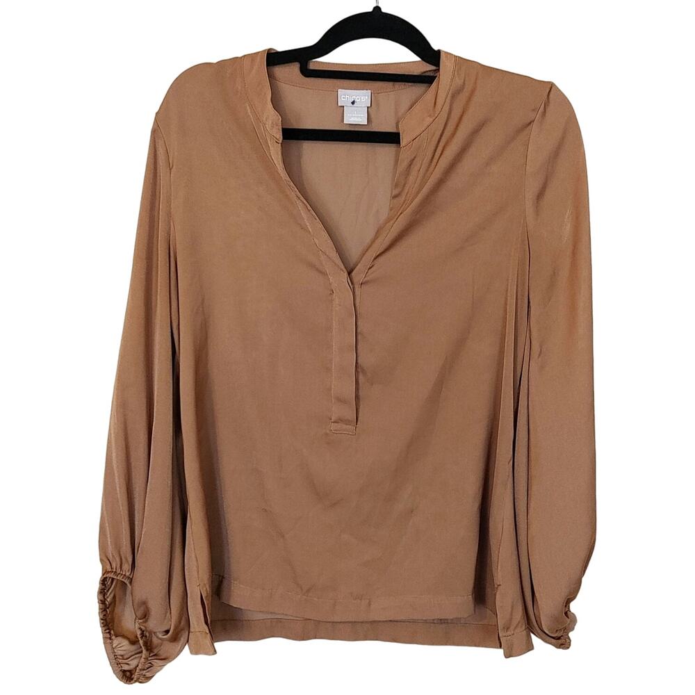 Chico's Taupe Long-Sleeve V-Neck Blouse